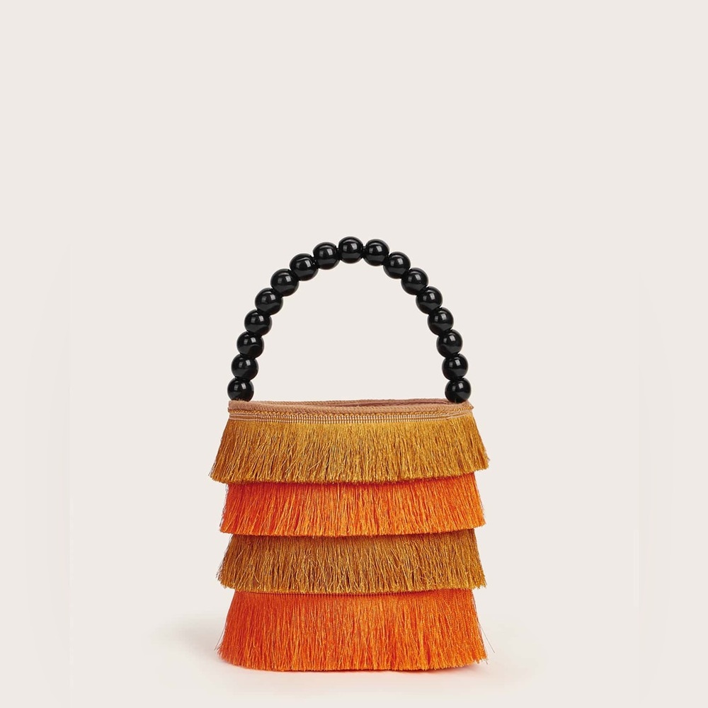 Mini Fringe Design Beaded Handle Satchel Bag📿